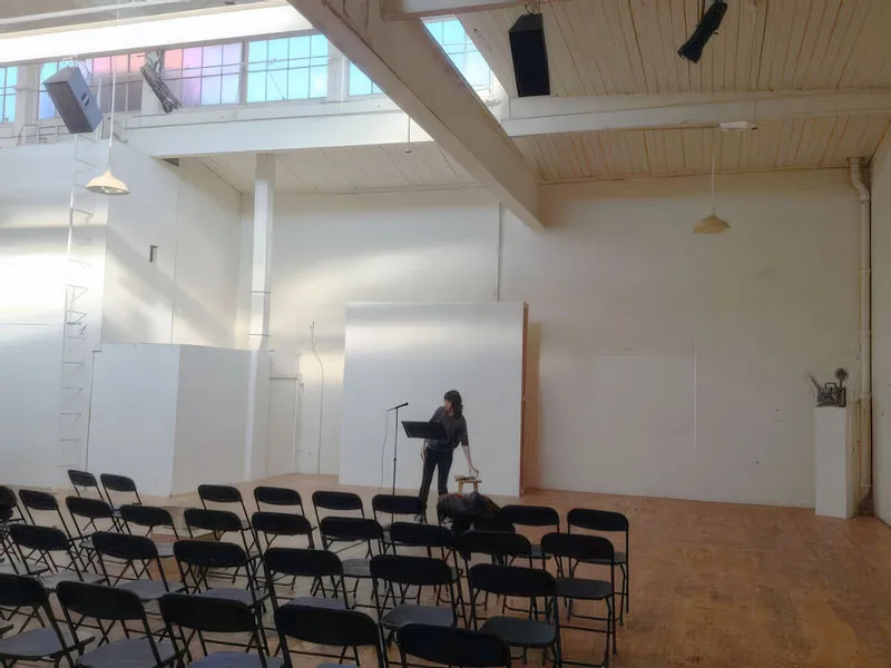 The author rehearsing for an exhibition of talks, YU, 2013